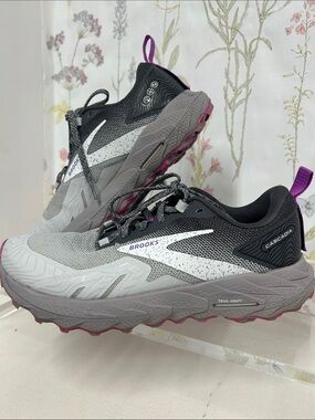 Brooks Cascadia Trail Running Shoes in Gray with Purple Accents
